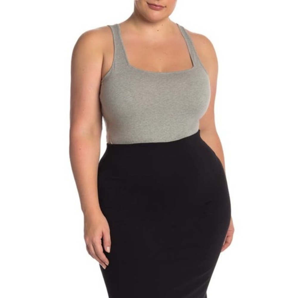 BP. Plus Size Square Neck Gray Bodysuit 3X 4X